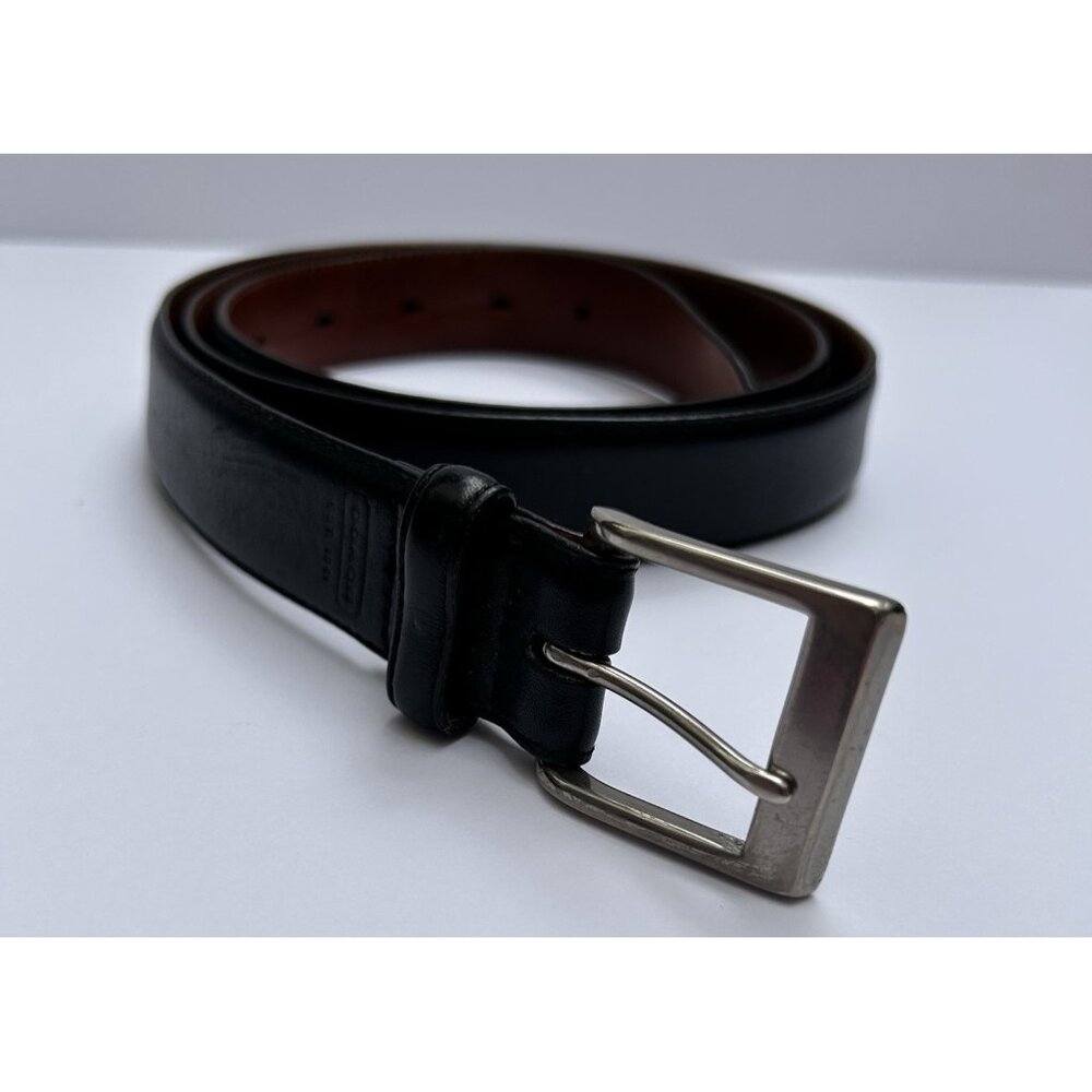Coach Soft Black Leather Genuine Calfskin Belt Italy Solid Brass Mens Size 42 L2
